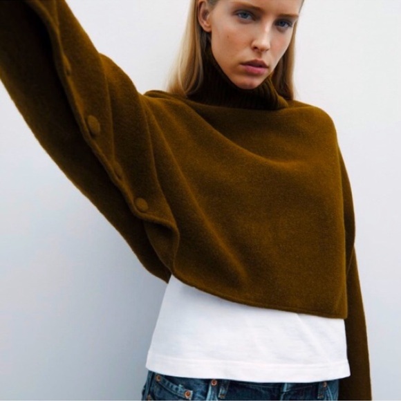 Zara Brown Wool Blend Cropped Sweater - Picture 7 of 9